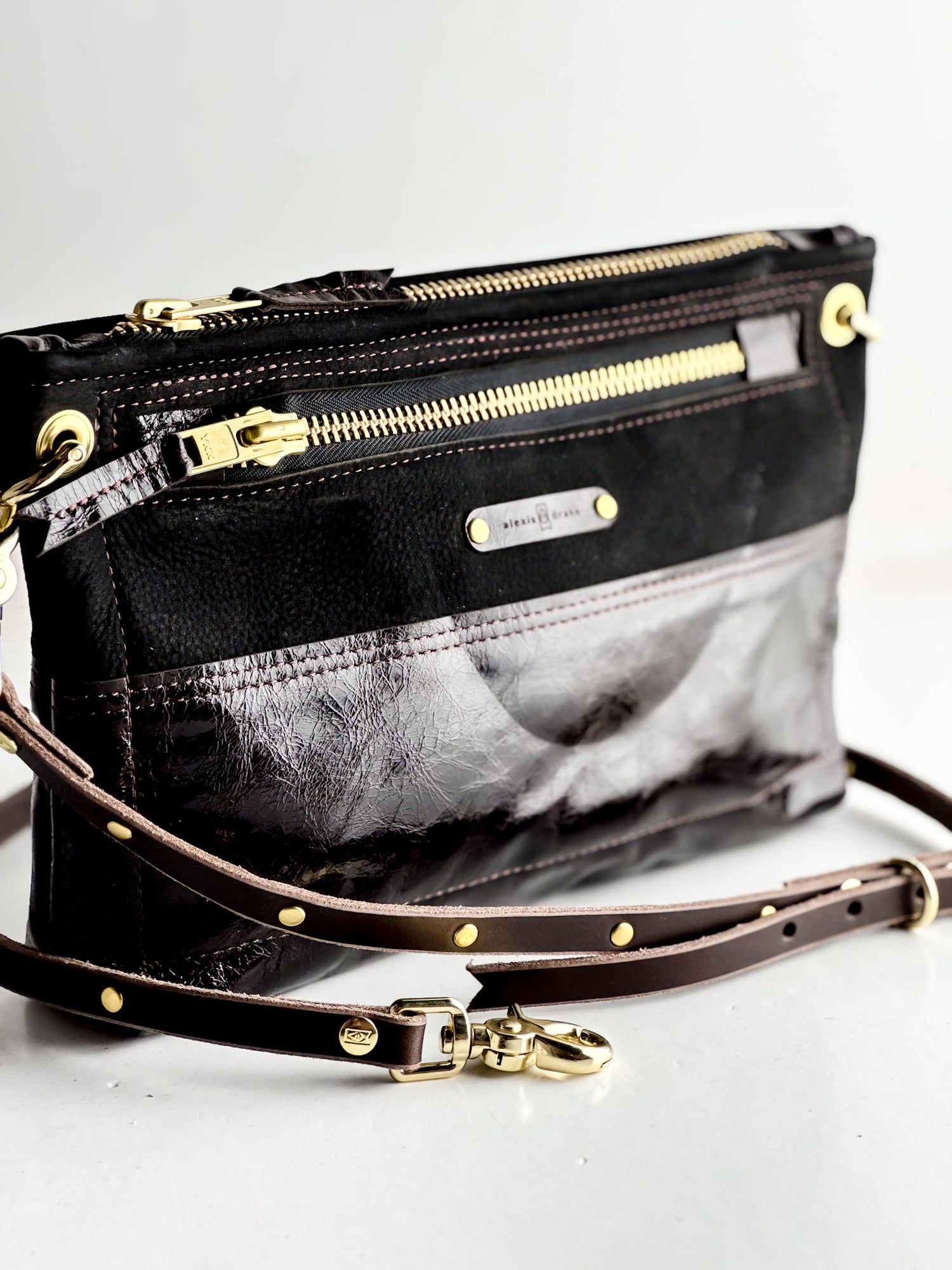 Midnight in Paris Collection | Sophie Crossbody | Noir Suede + Chocolate Truffle