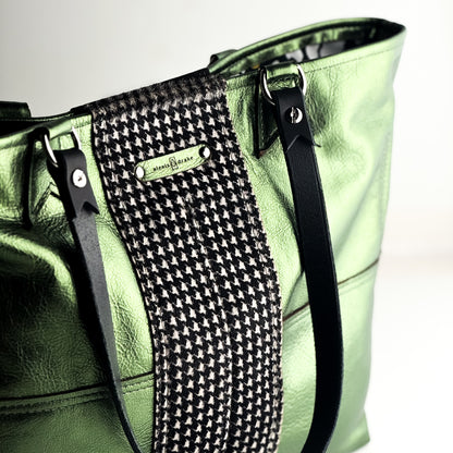 Midnight in Paris Collection | 9 to 5 Shoulder Tote | Emerald + Houndstooth Hair-on-Hide