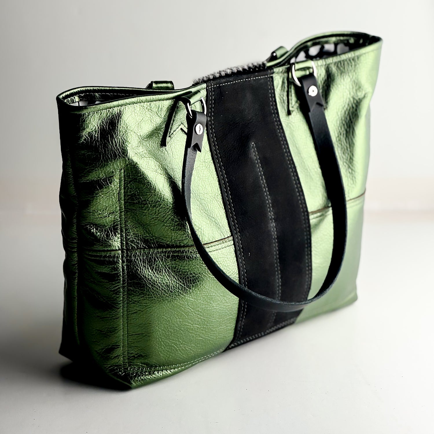 Midnight in Paris Collection | 9 to 5 Shoulder Tote | Emerald + Houndstooth Hair-on-Hide