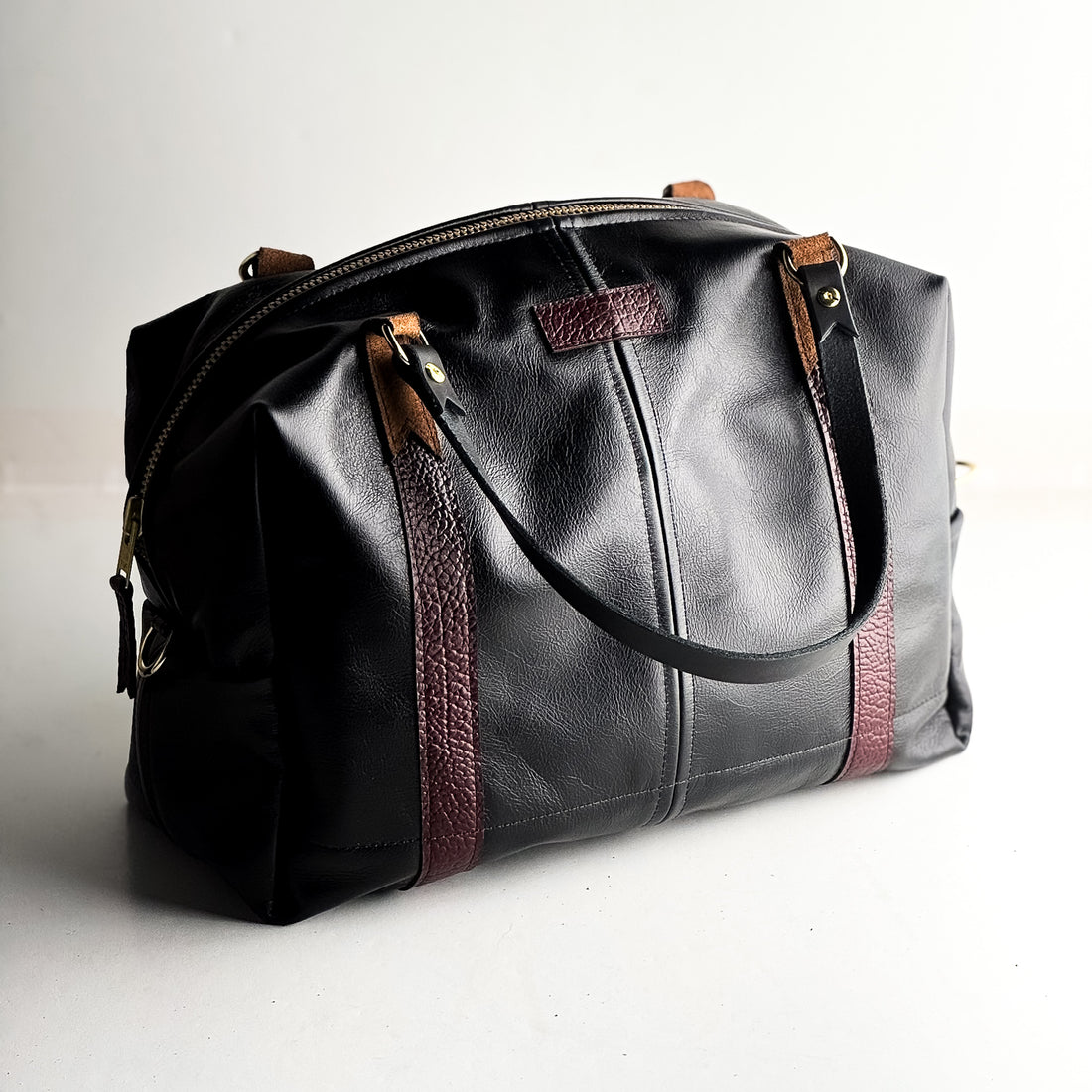 French Collection | Eliza Traveler Tote | Black + Rugged Burgundy