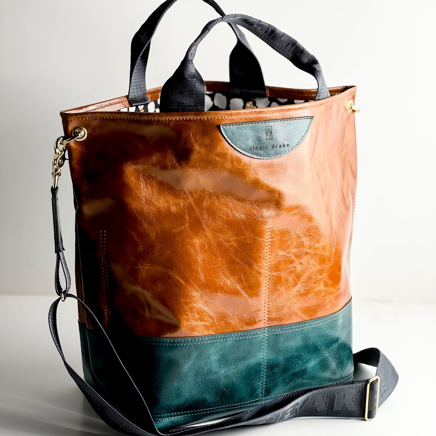 Western Woods Collection | Lexington Shoulder Tote | Bourbon + Teal Spruce