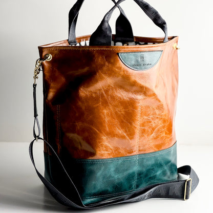 Western Woods Collection | Lexington Shoulder Tote | Bourbon + Teal Spruce