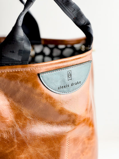 Western Woods Collection | Lexington Shoulder Tote | Bourbon + Teal Spruce