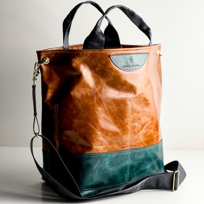 Western Woods Collection | Lexington Shoulder Tote | Bourbon + Teal Spruce