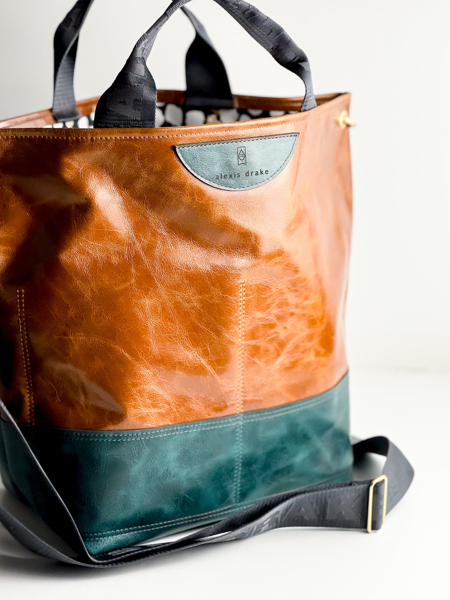 Western Woods Collection | Lexington Shoulder Tote | Bourbon + Teal Spruce