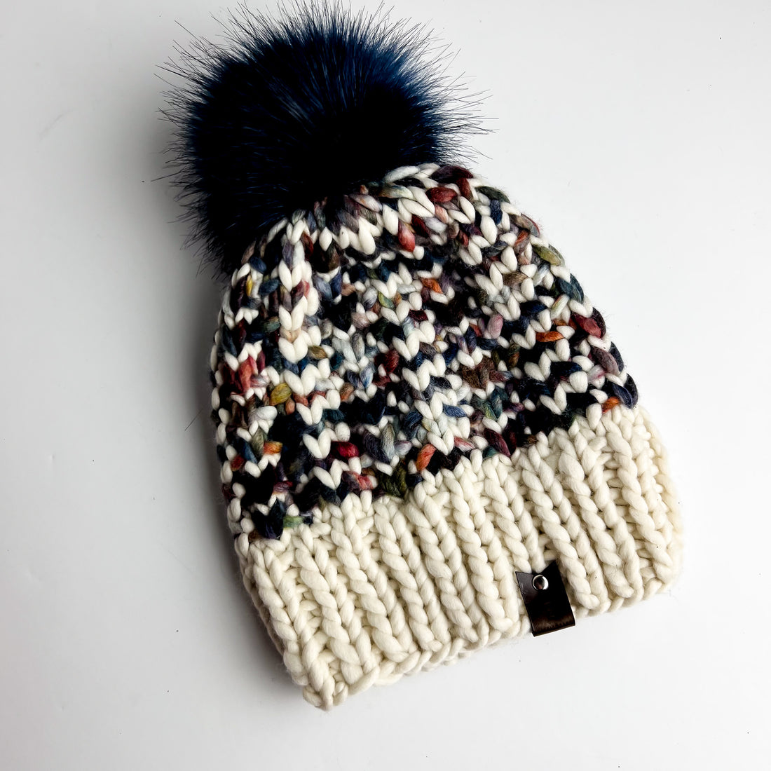 Wool Hat | Multi + Cream + Navy Pom