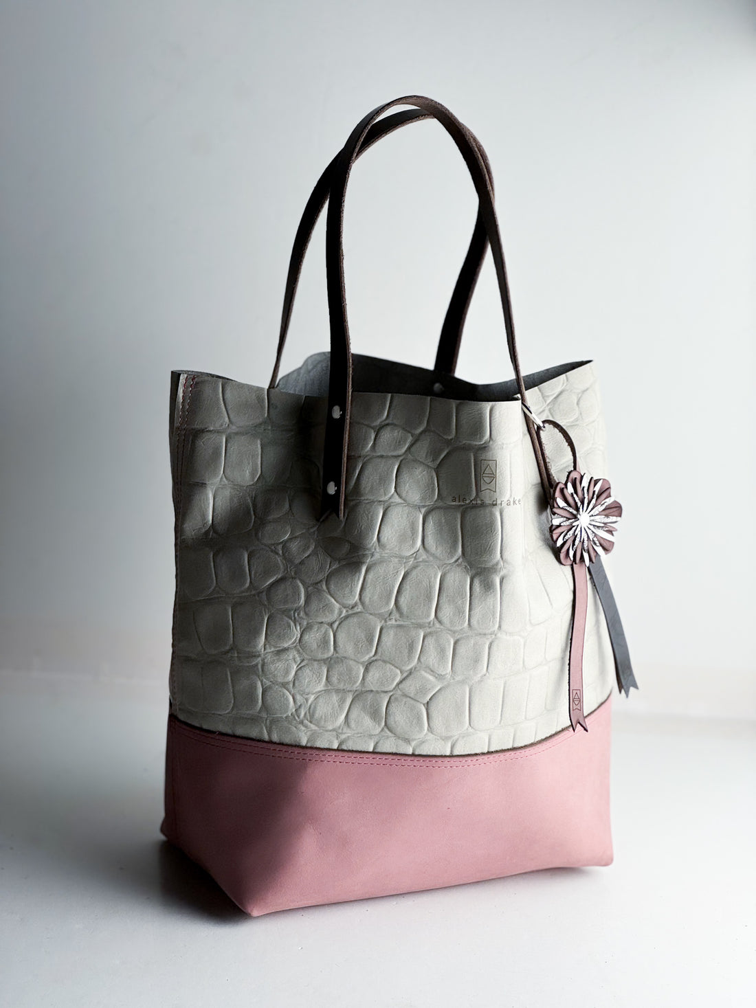 Tote Tuesday Collection | Market Tote | Gray Croc + Dusty Distressed Rose