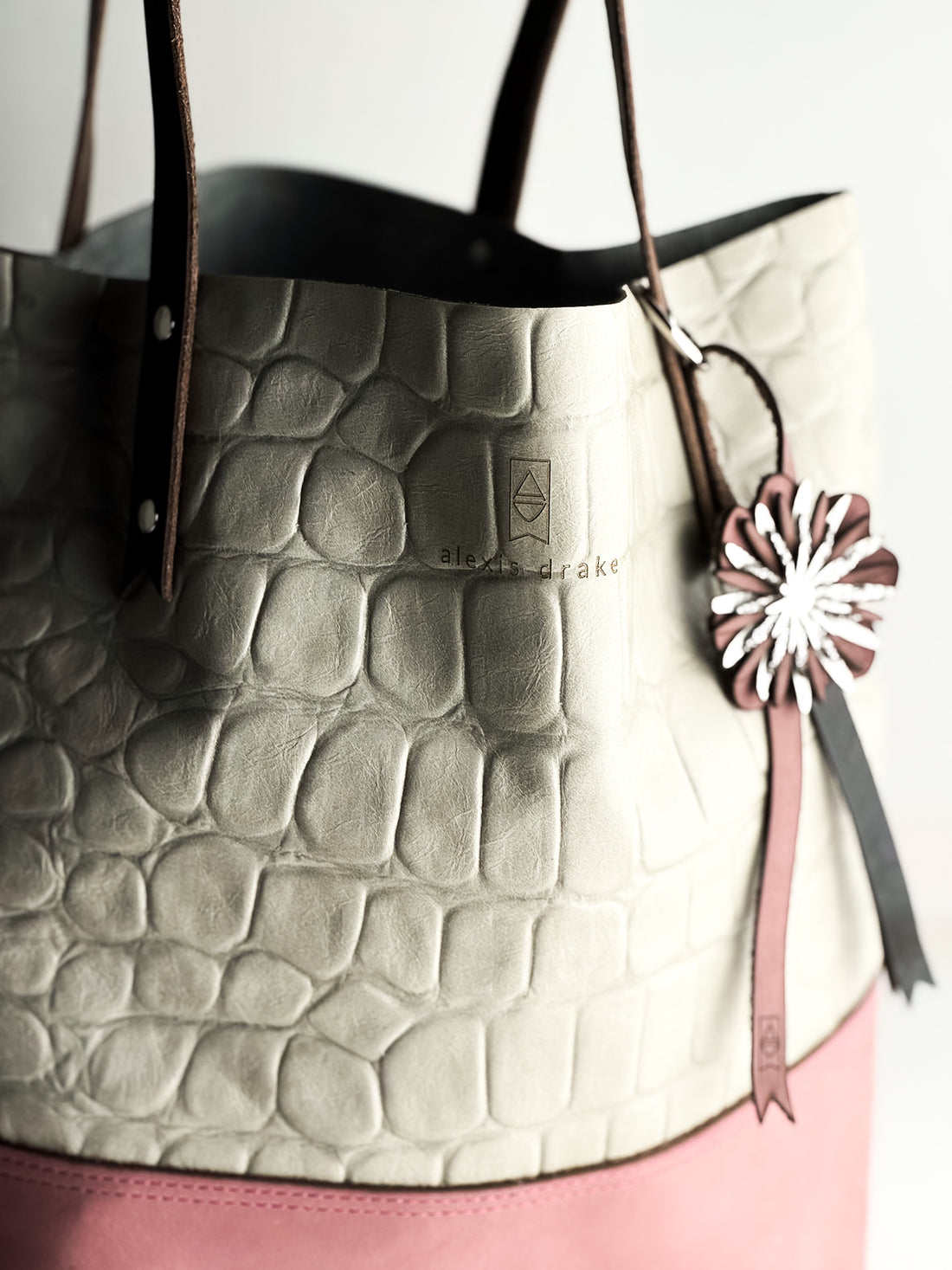 Tote Tuesday Collection | Market Tote | Gray Croc + Dusty Distressed Rose