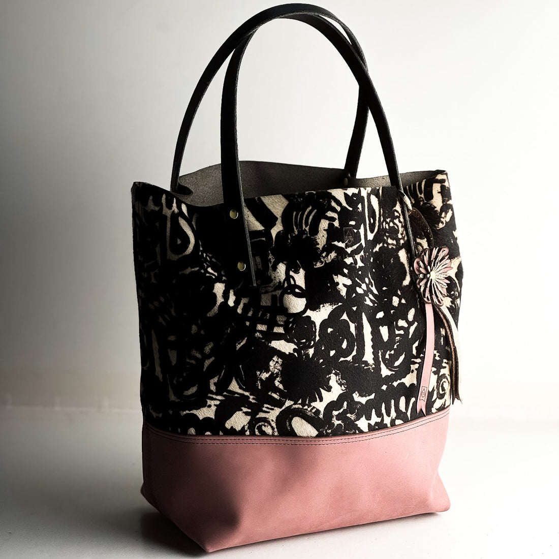 Tote Tuesday Collection | Market Tote | Graphic Hair-on-Hide + Distressed Dusty Rose