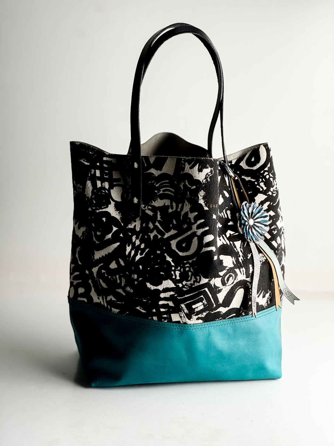 Tote Tuesday Collection | Market Tote | Graphic Hair-on-Hide + Turquoise