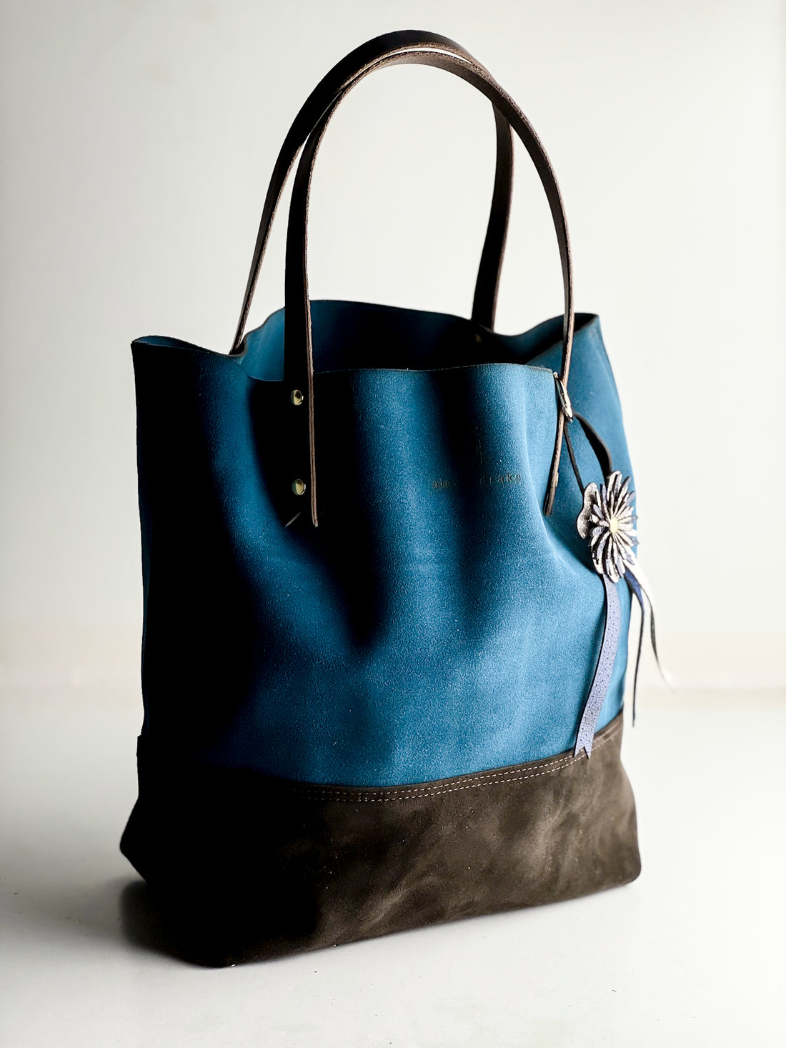 Tote Tuesday Collection | Market Tote | Blue Suede + Brown Suede