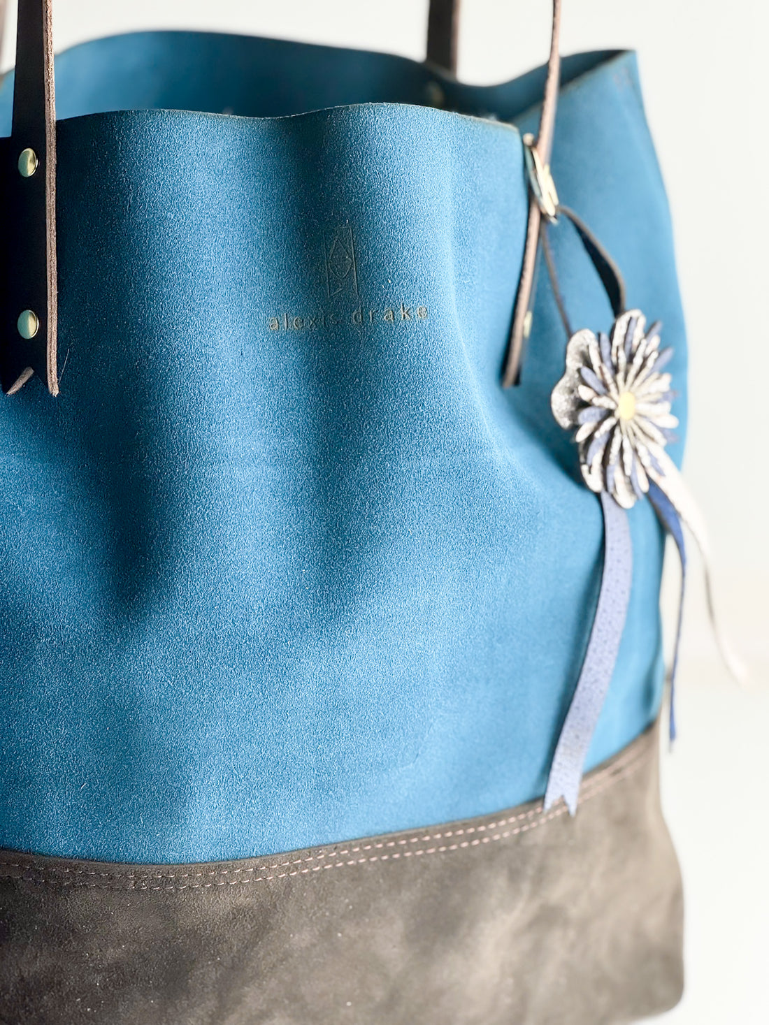 Tote Tuesday Collection | Market Tote | Blue Suede + Brown Suede