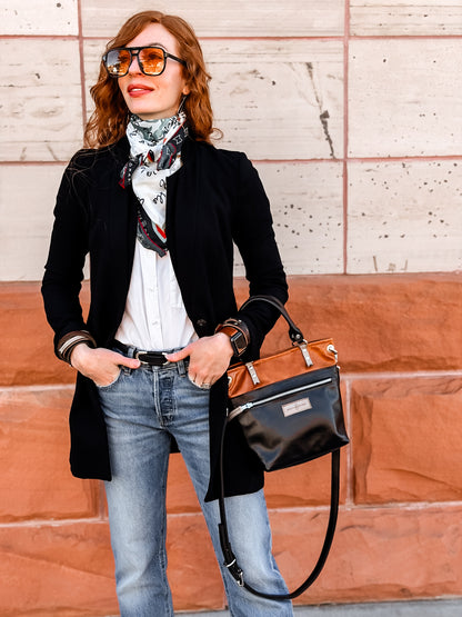 Everyday Collection | Amika Satchel + Crossbody | Black + Whiskey