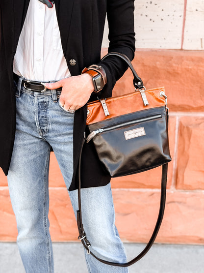 Everyday Collection | Amika Satchel + Crossbody | Black + Whiskey