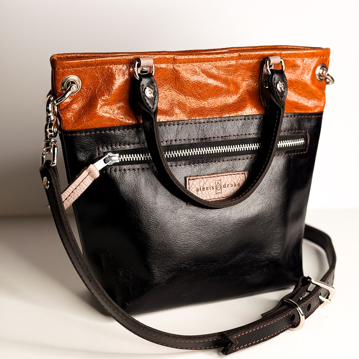 Everyday Collection | Amika Satchel + Crossbody | Black + Whiskey