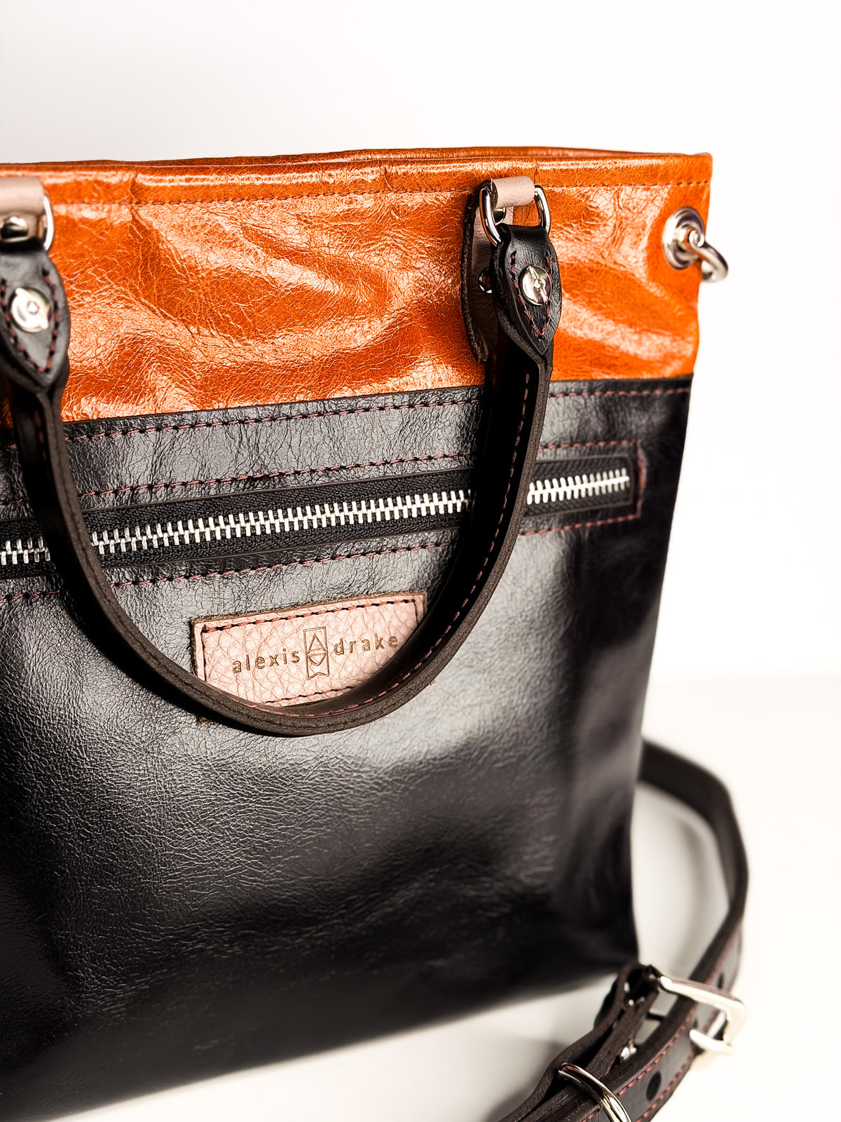 Everyday Collection | Amika Satchel + Crossbody | Black + Whiskey
