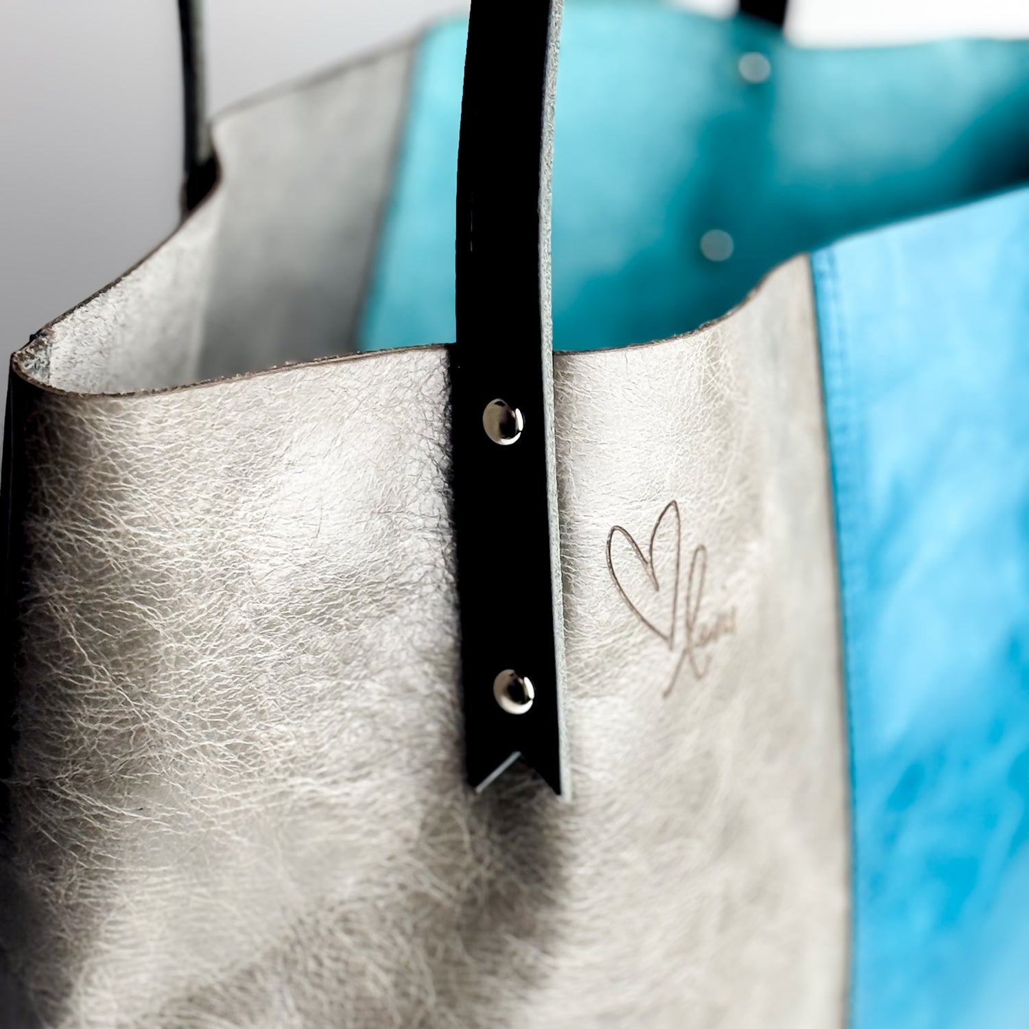 Love Tote Collection | Market Tote | Turquoise + Gray