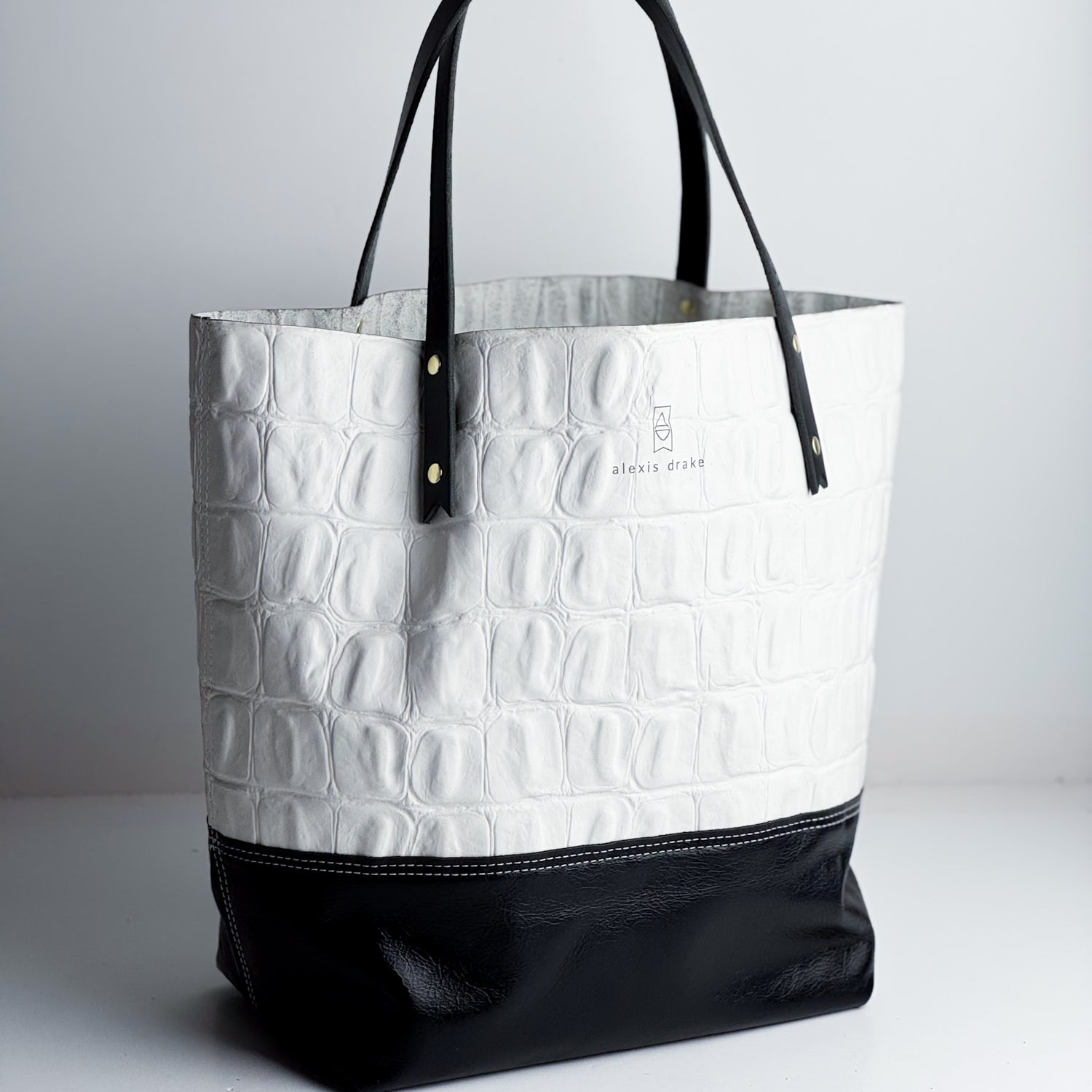 Love Tote Collection | Market Tote | White Croc + Black