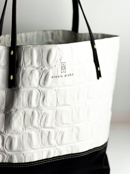 Love Tote Collection | Market Tote | White Croc + Black