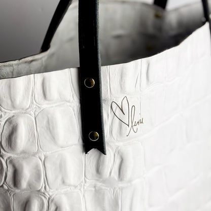 Love Tote Collection | Market Tote | White Croc + Black