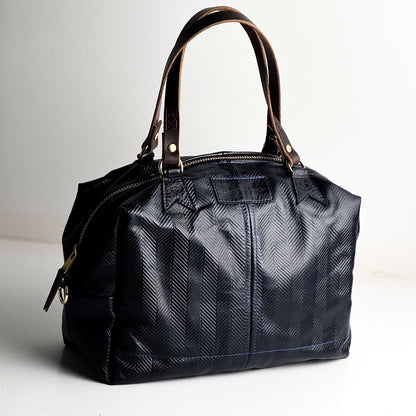 Polished Prep Collection | Eliza Satchel + Shoulder Tote | Herringbone Coastal Navy