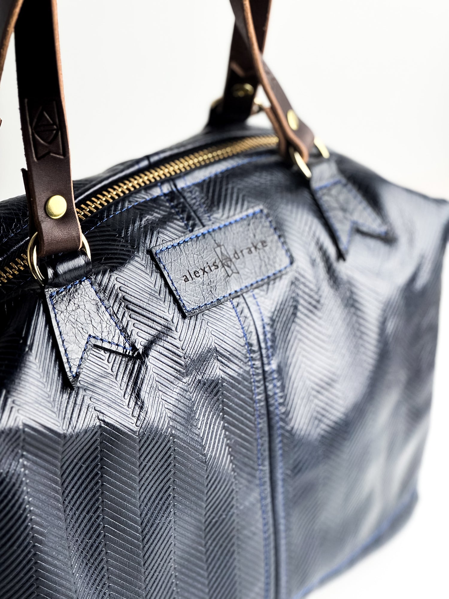 Polished Prep Collection | Eliza Satchel + Shoulder Tote | Herringbone Coastal Navy