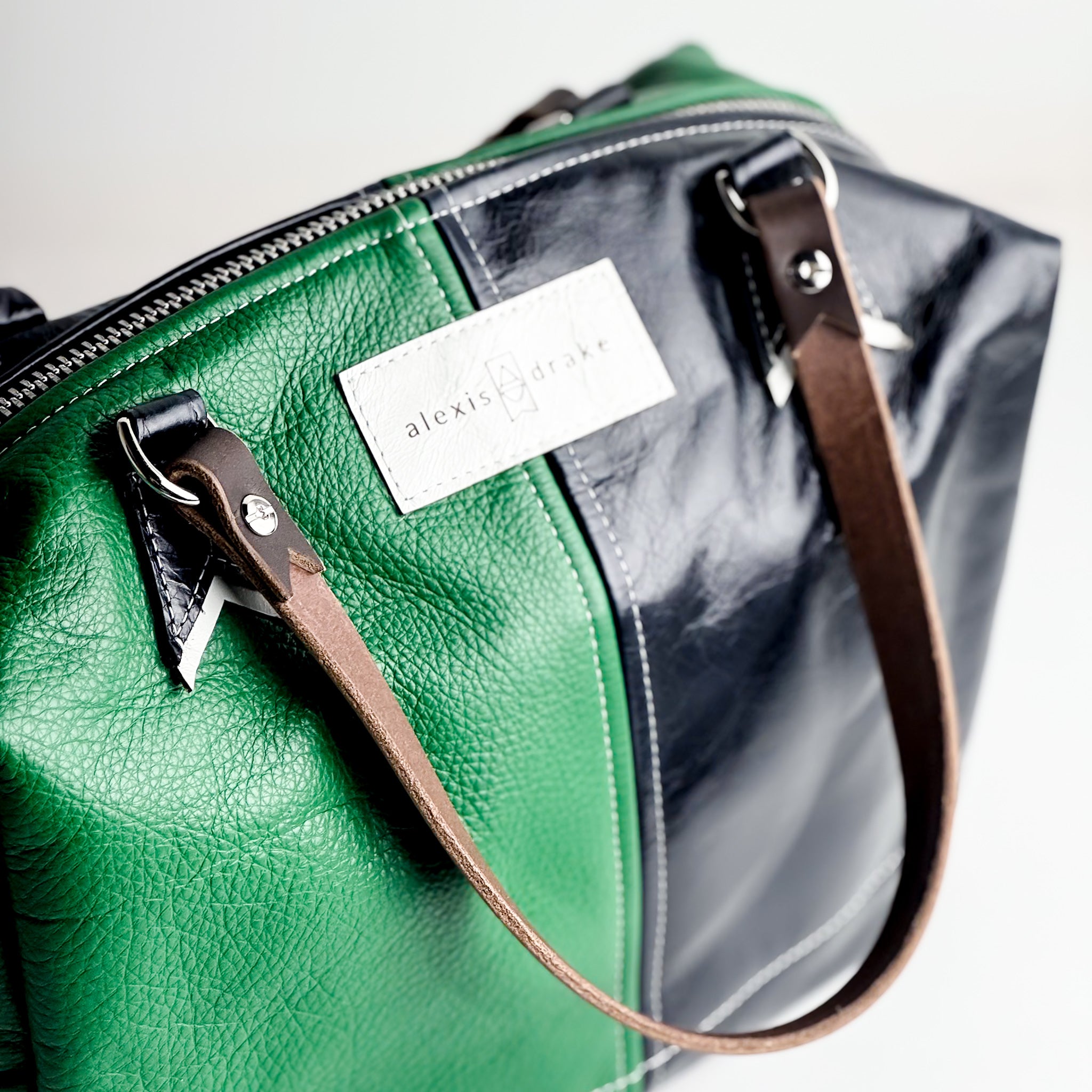 Polished Prep Collection | Eliza Satchel + Shoulder Tote | Boxwood Green + Coastal Navy