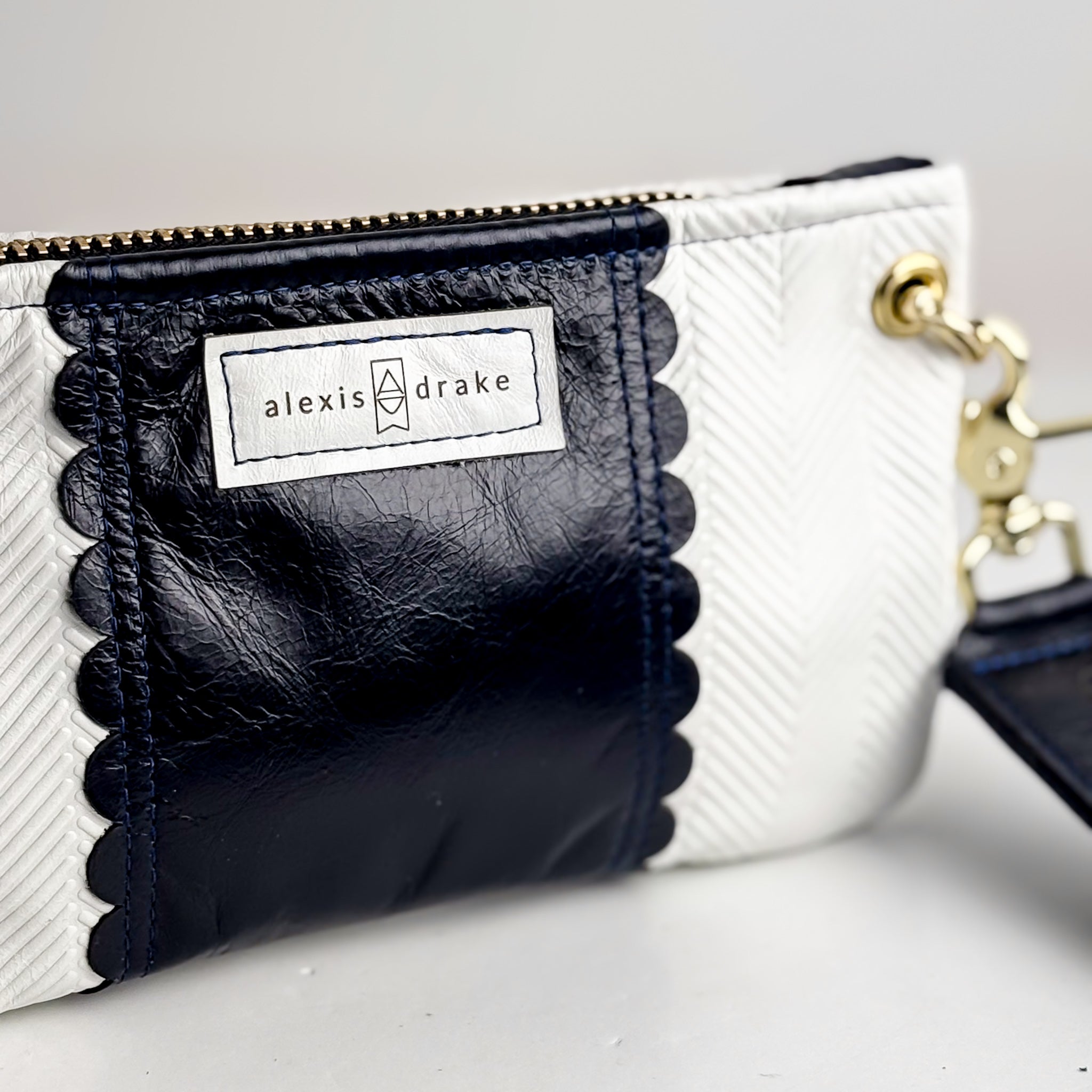 Polished Prep Collection | Belt Bag Clutch + Crossbody | Herringbone Nantucket White + Coastal Navy