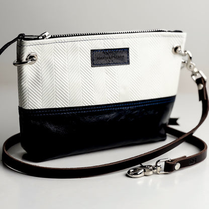 Polished Prep Collection | Tourist Crossbody | Herringbone Nantucket White + Coastal Navy