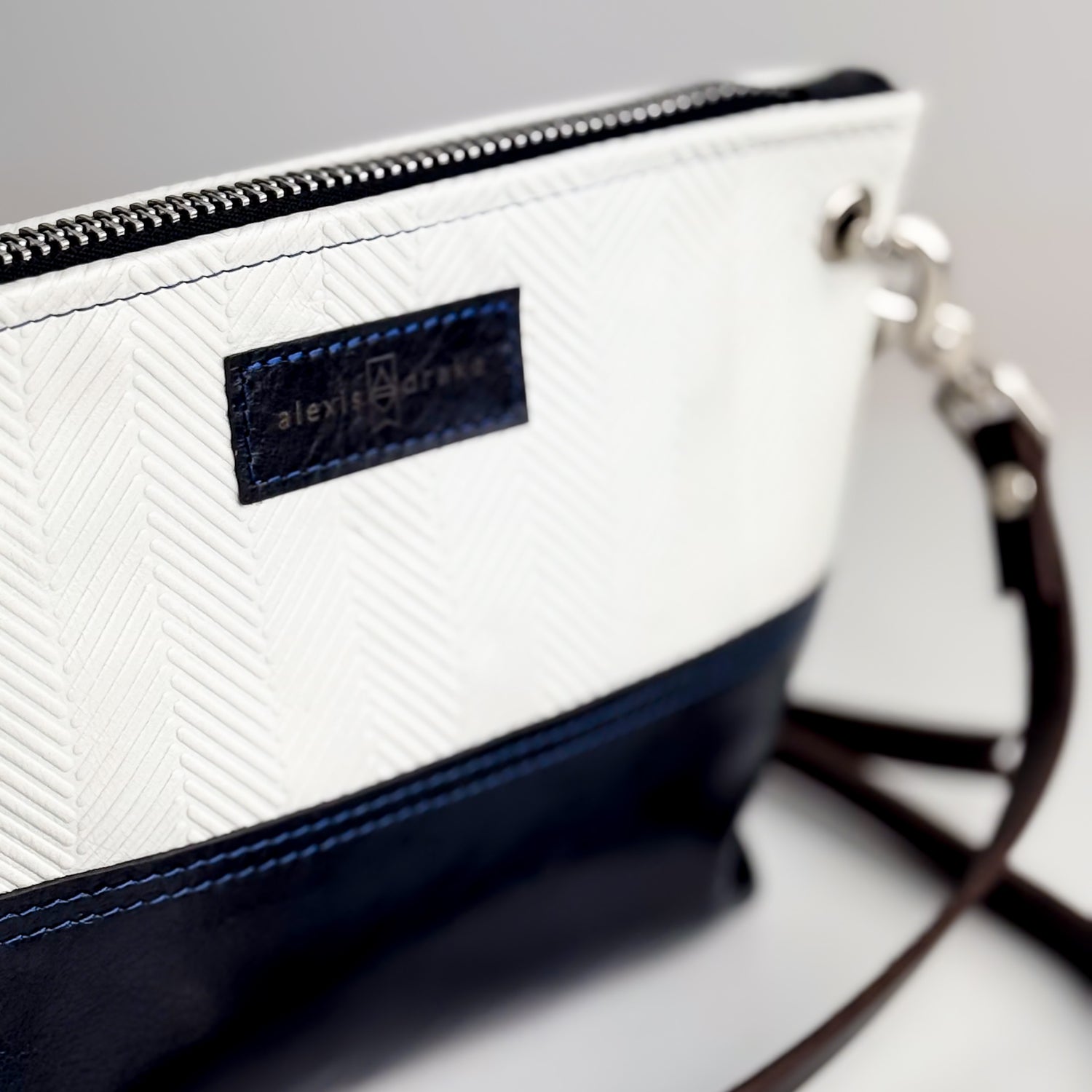 Polished Prep Collection | Tourist Crossbody | Herringbone Nantucket White + Coastal Navy