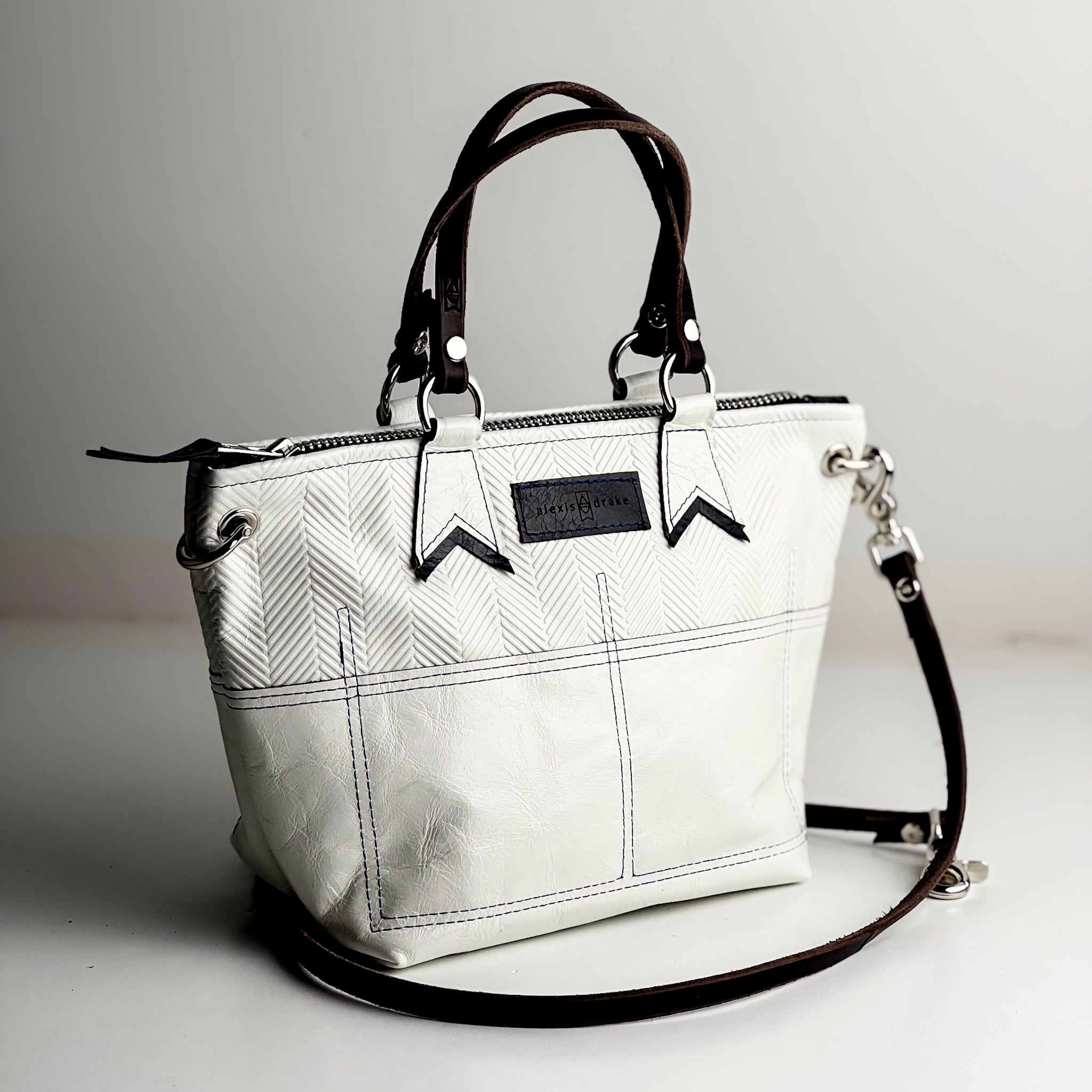 Polished Prep Collection | Coco Satchel + Crossbody | Herringbone Nantucket White + Nantucket White