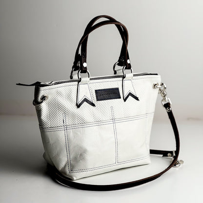 Polished Prep Collection | Coco Satchel + Crossbody | Herringbone Nantucket White + Nantucket White