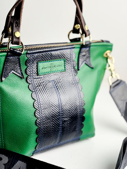 Polished Prep Collection | Coco Satchel + Crossbody | Boxwood Green + Herringbone Coastal Navy