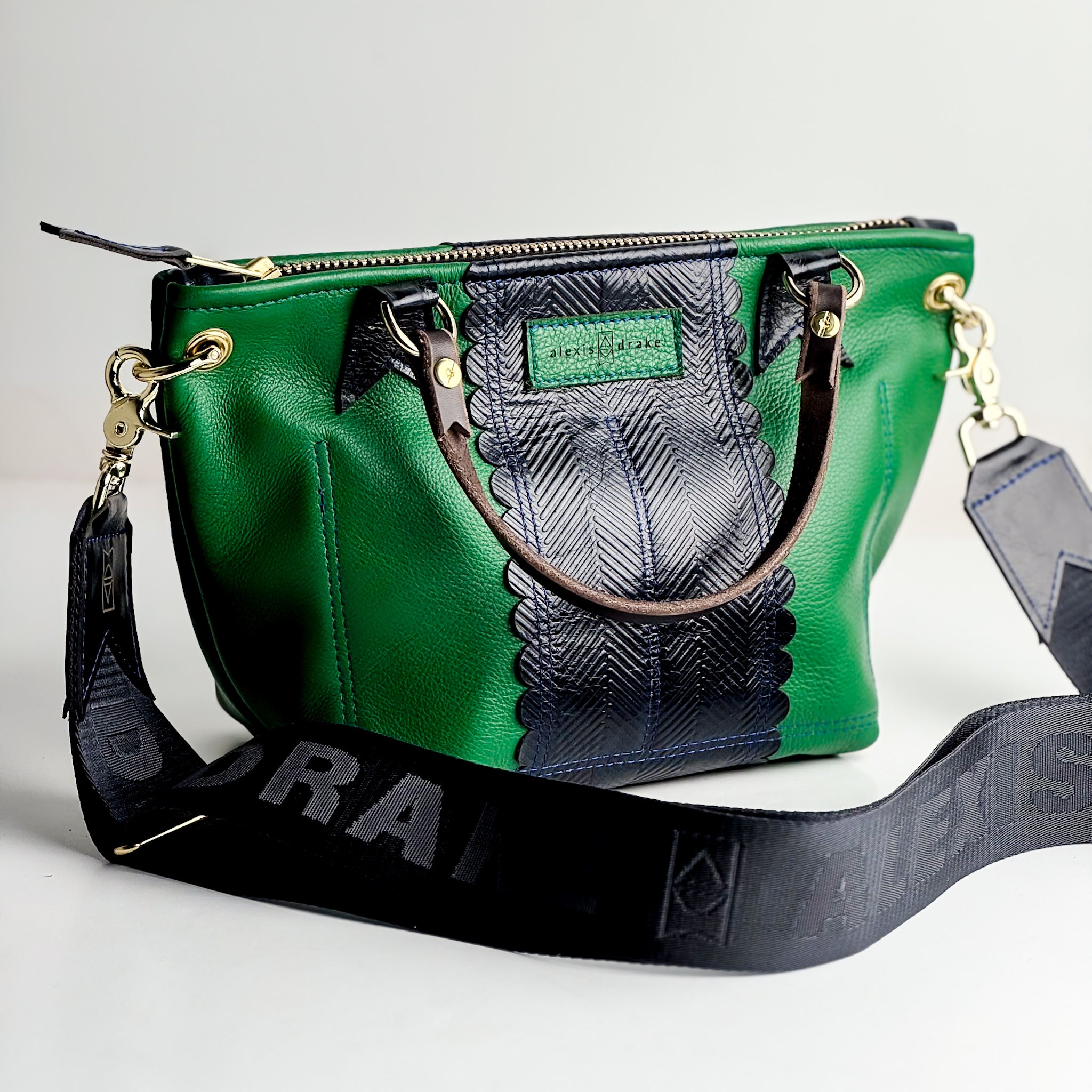 Polished Prep Collection | Coco Satchel + Crossbody | Boxwood Green + Herringbone Coastal Navy