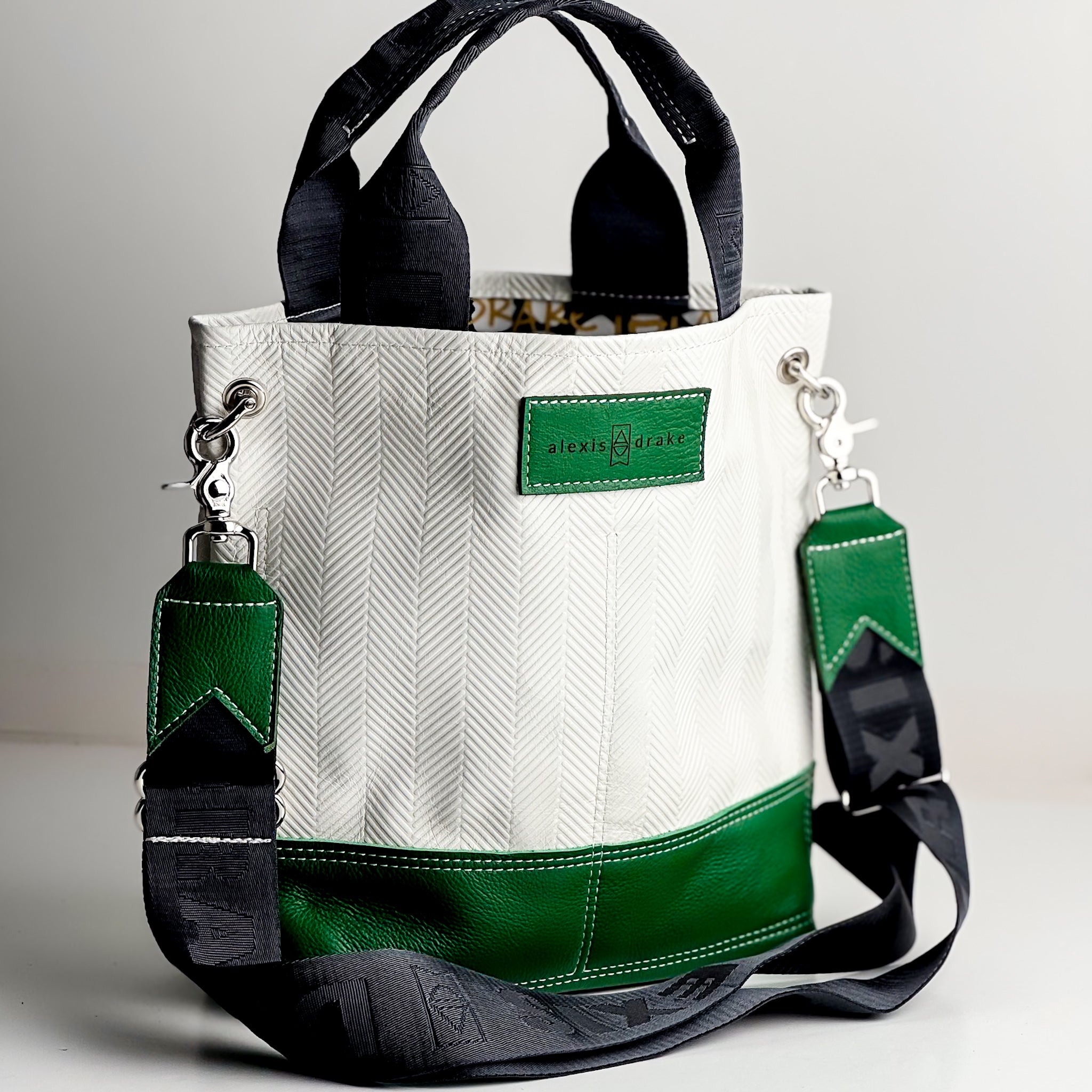 Polished Prep Collection | Tivoli Shoulder Tote | Herringbone Nantucket White + Boxwood Green