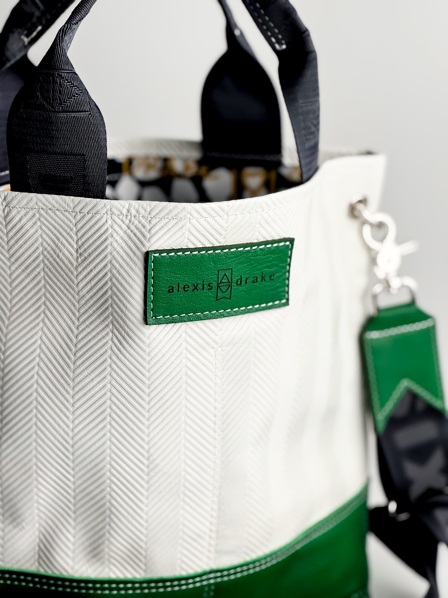 Polished Prep Collection | Tivoli Shoulder Tote | Herringbone Nantucket White + Boxwood Green