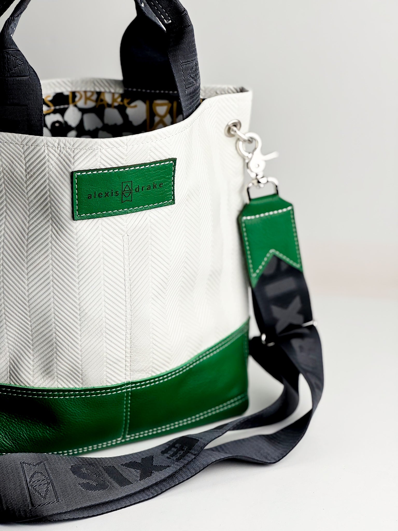 Polished Prep Collection | Tivoli Shoulder Tote | Herringbone Nantucket White + Boxwood Green