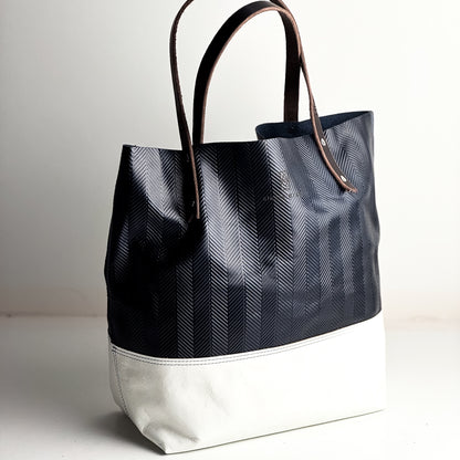 Polished Prep Collection | Market Tote | Herringbone Coastal Navy + Nantucket White