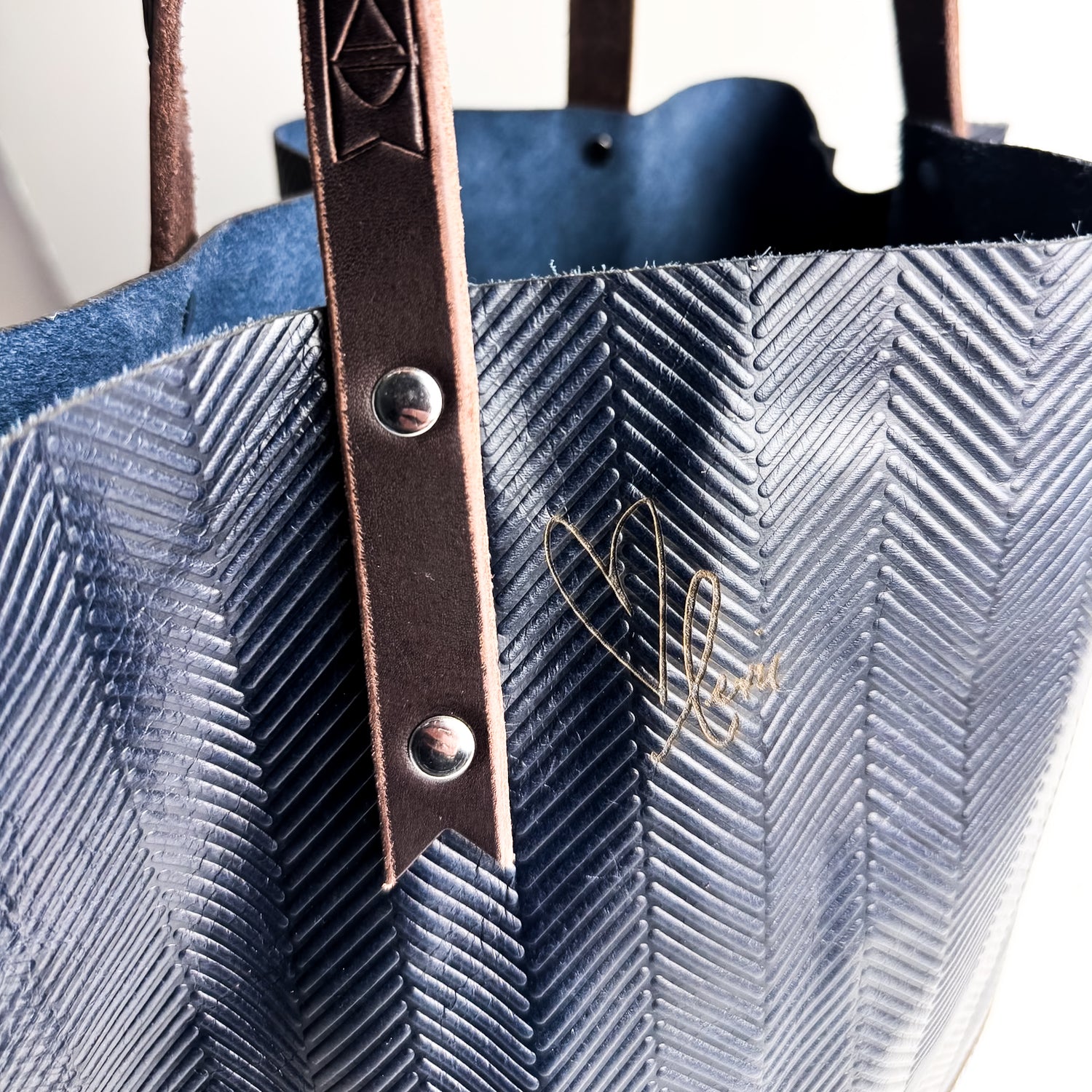 Polished Prep Collection | Market Tote | Herringbone Coastal Navy + Nantucket White