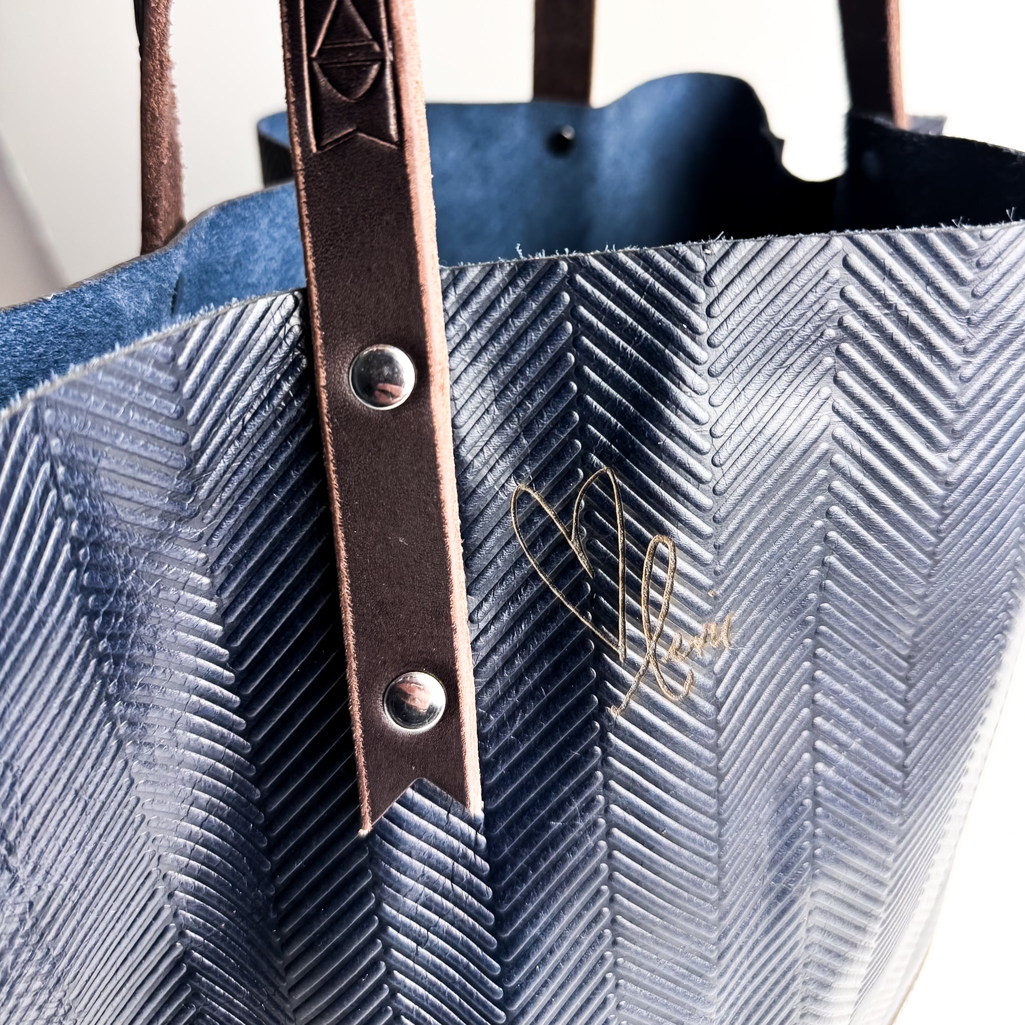 Polished Prep Collection | Market Tote | Herringbone Coastal Navy + Nantucket White