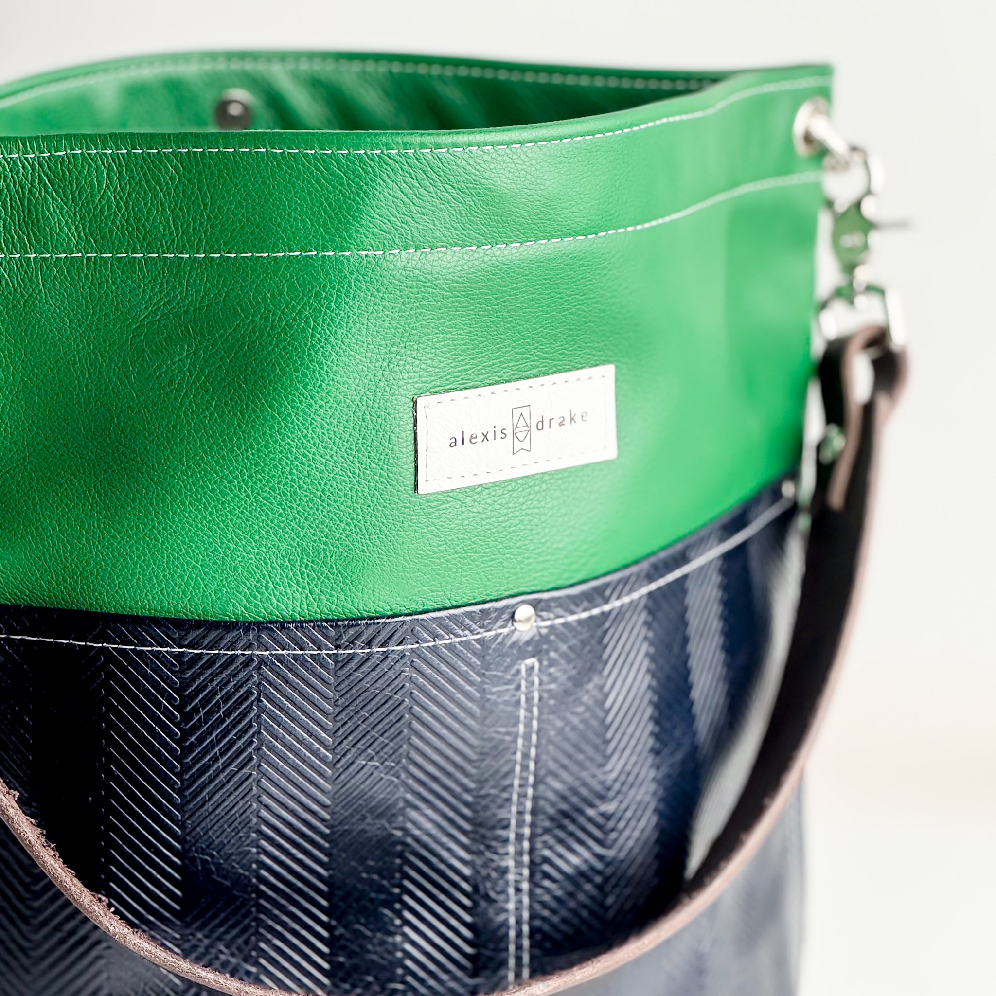 Polished Prep Collection | Train Shoulder Tote | Boxwood Green + Herringbone Coastal Navy