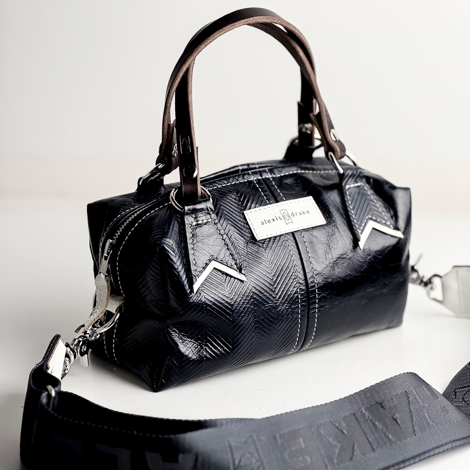 Polished Prep Collection | Dolly Satchel + Crossbody | Herringbone Coastal Navy + Coastal Navy