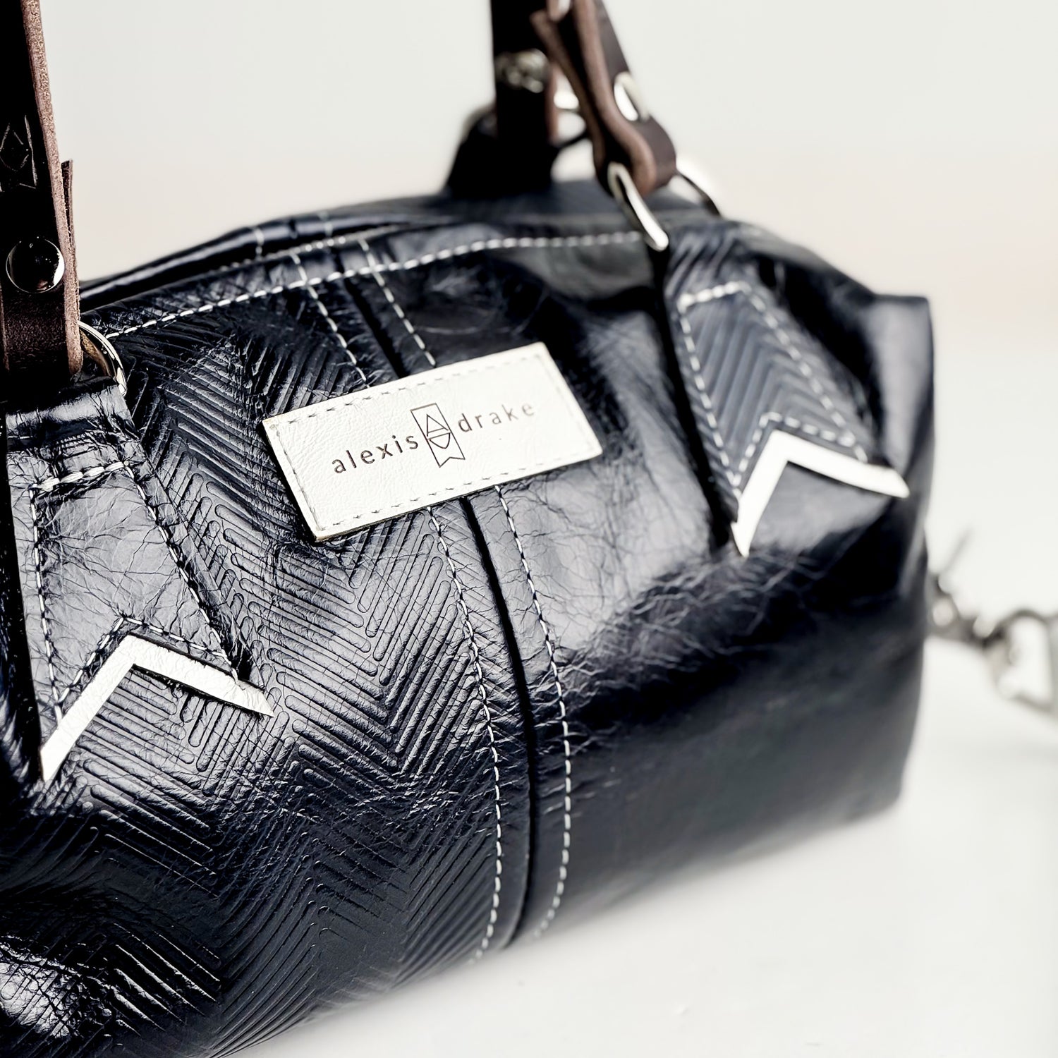 Polished Prep Collection | Dolly Satchel + Crossbody | Herringbone Coastal Navy + Coastal Navy