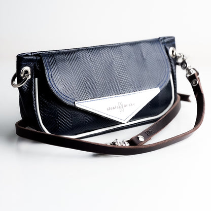 Polished Prep Collection | Violet Clutch + Crossbody | Herringbone Coastal Navy