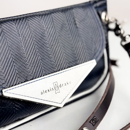 Polished Prep Collection | Violet Clutch + Crossbody | Herringbone Coastal Navy