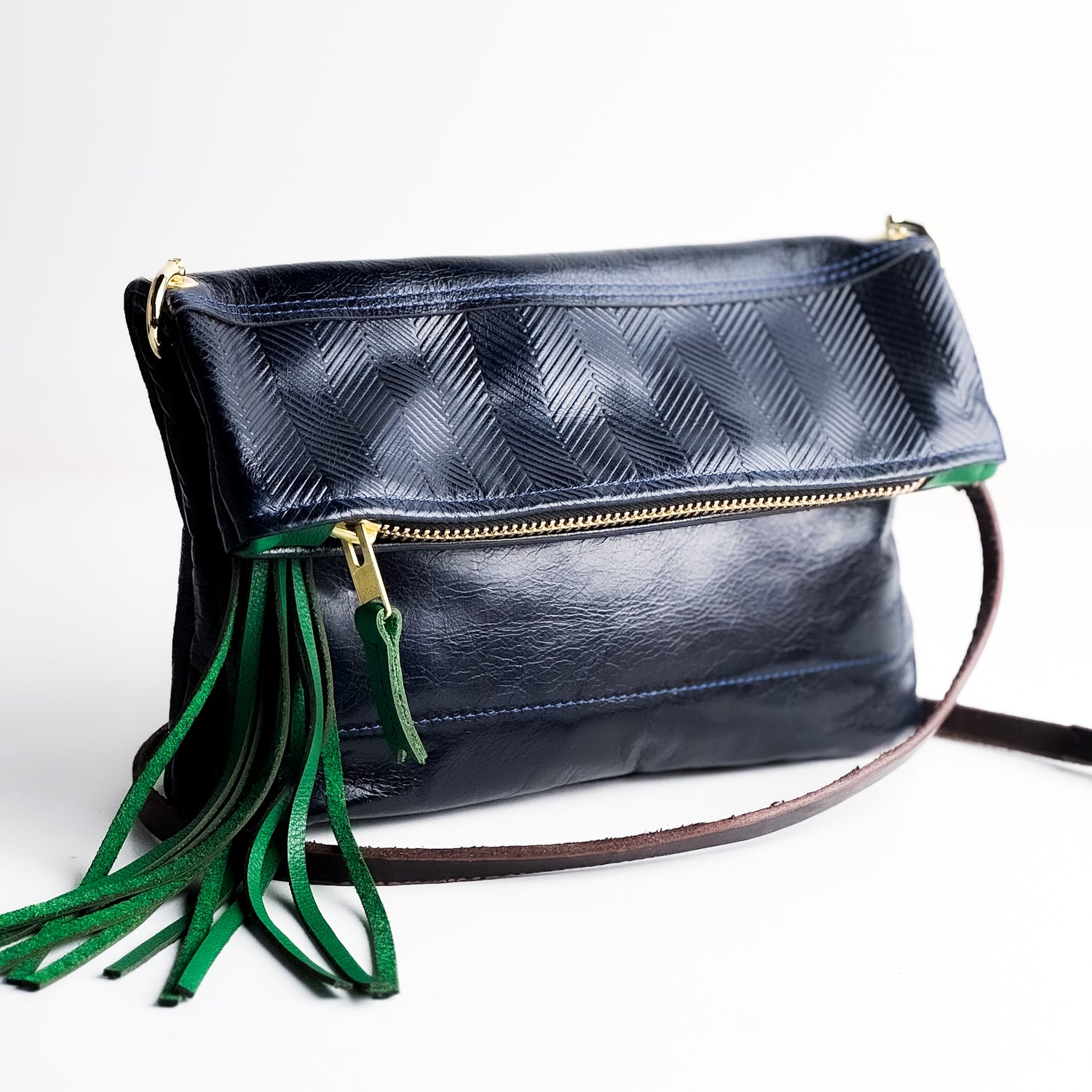 Polished Prep Collection | Eva Crossbody + Clutch | Herringbone Coastal Navy