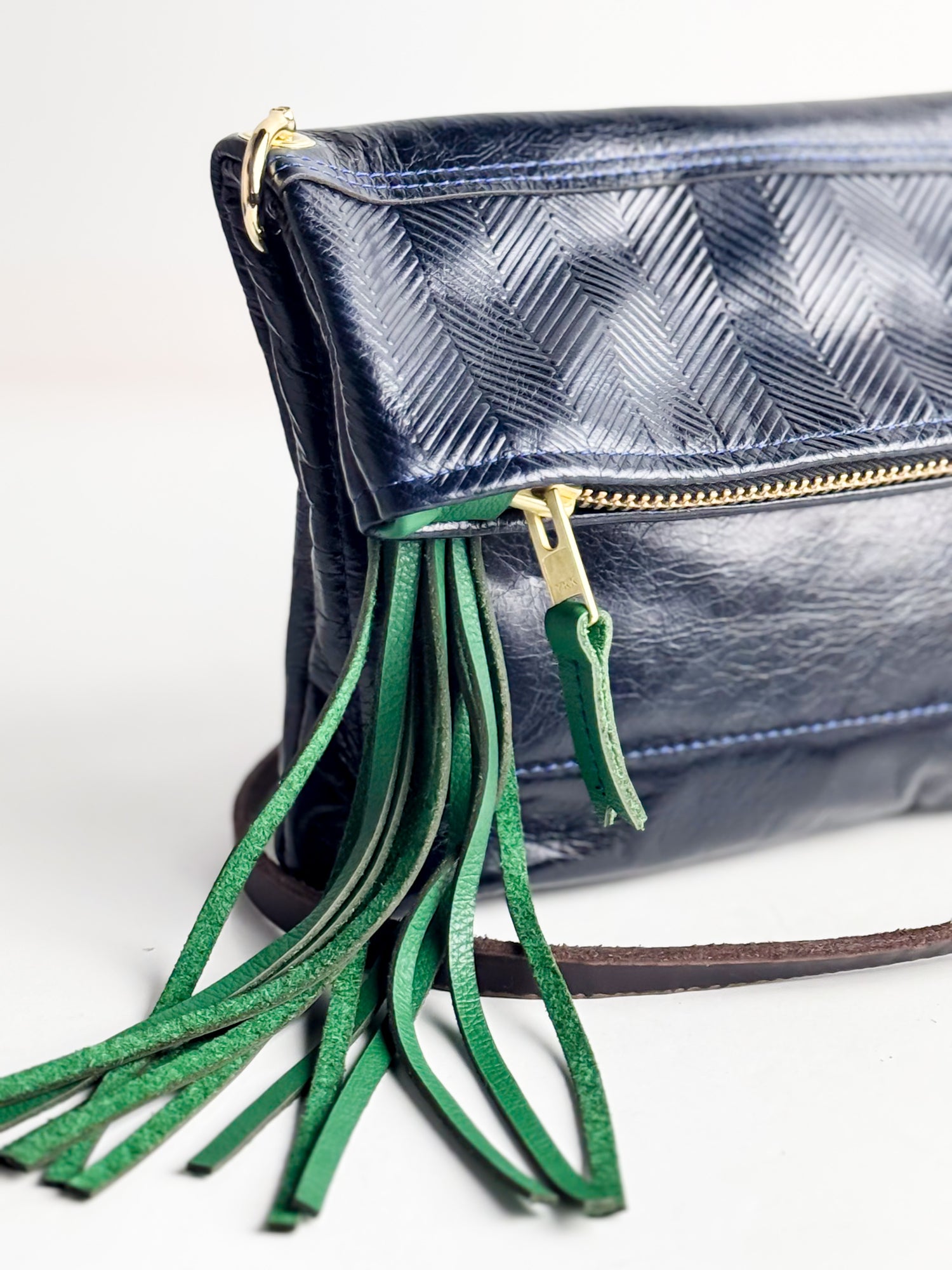 Polished Prep Collection | Eva Crossbody + Clutch | Herringbone Coastal Navy