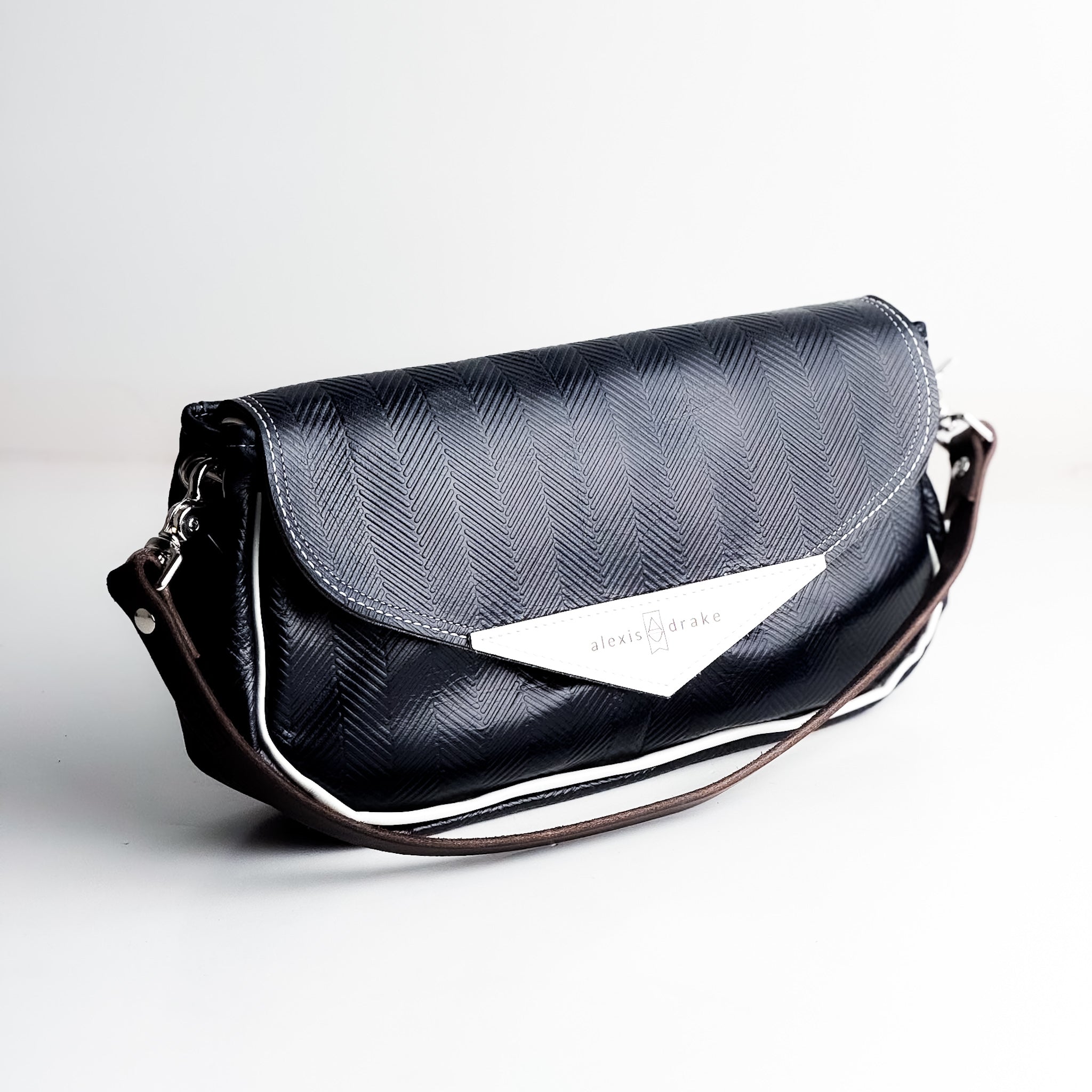 Polished Prep Collection | Adri Shoulder Tote | Herringbone Coastal Navy