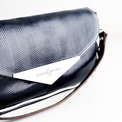 Polished Prep Collection | Adri Shoulder Tote | Herringbone Coastal Navy