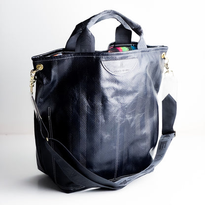 Polished Prep Collection | Lexington Shoulder Tote | Herringbone Coastal Navy